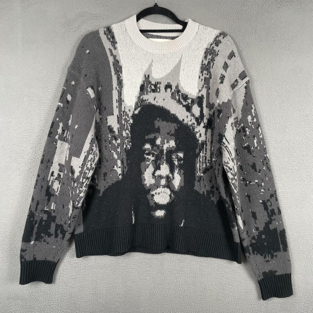 Abercrombie & Fitch Sweater Mens S Gray Biggie Smalls Graphic Pullover Crew Neck